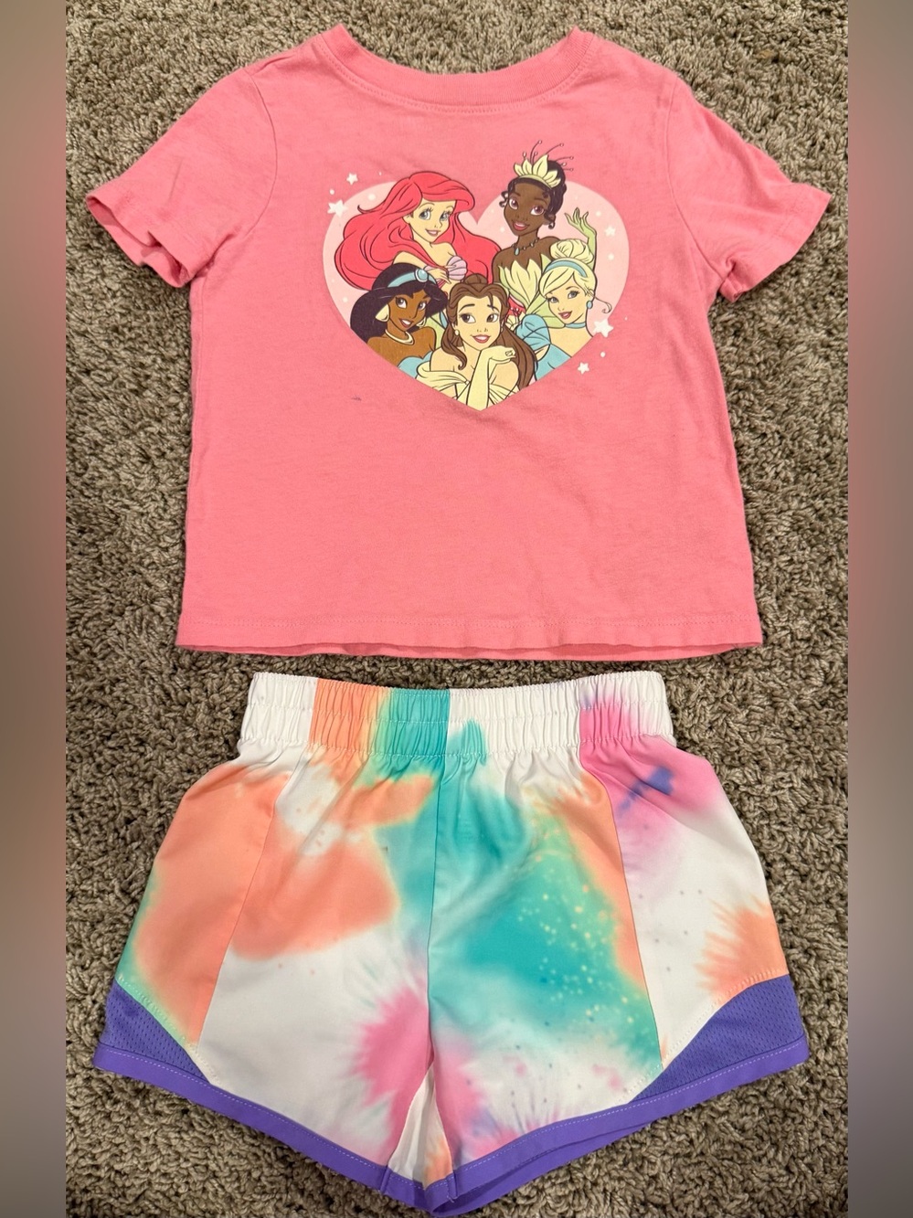 Disney Princess 2T Outfit Set – Shirt & Colorful Shorts 🌈